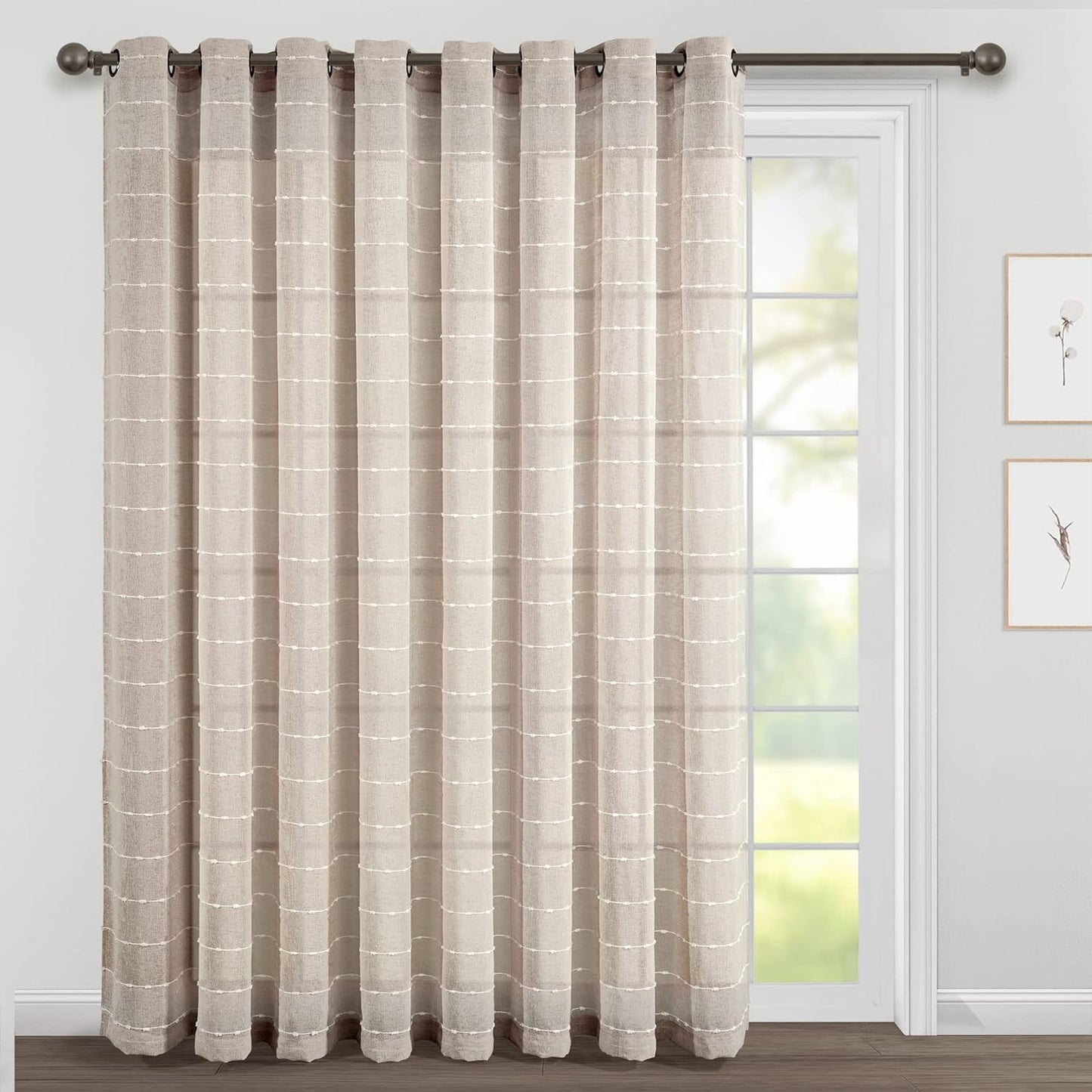 Lush Decor Farmhouse Textured Grommet Sheer Window Curtain Panel Pair, 38"W X 95"L, Gray  Triangle Home Fashions Neutral Single 115"W X 84"L