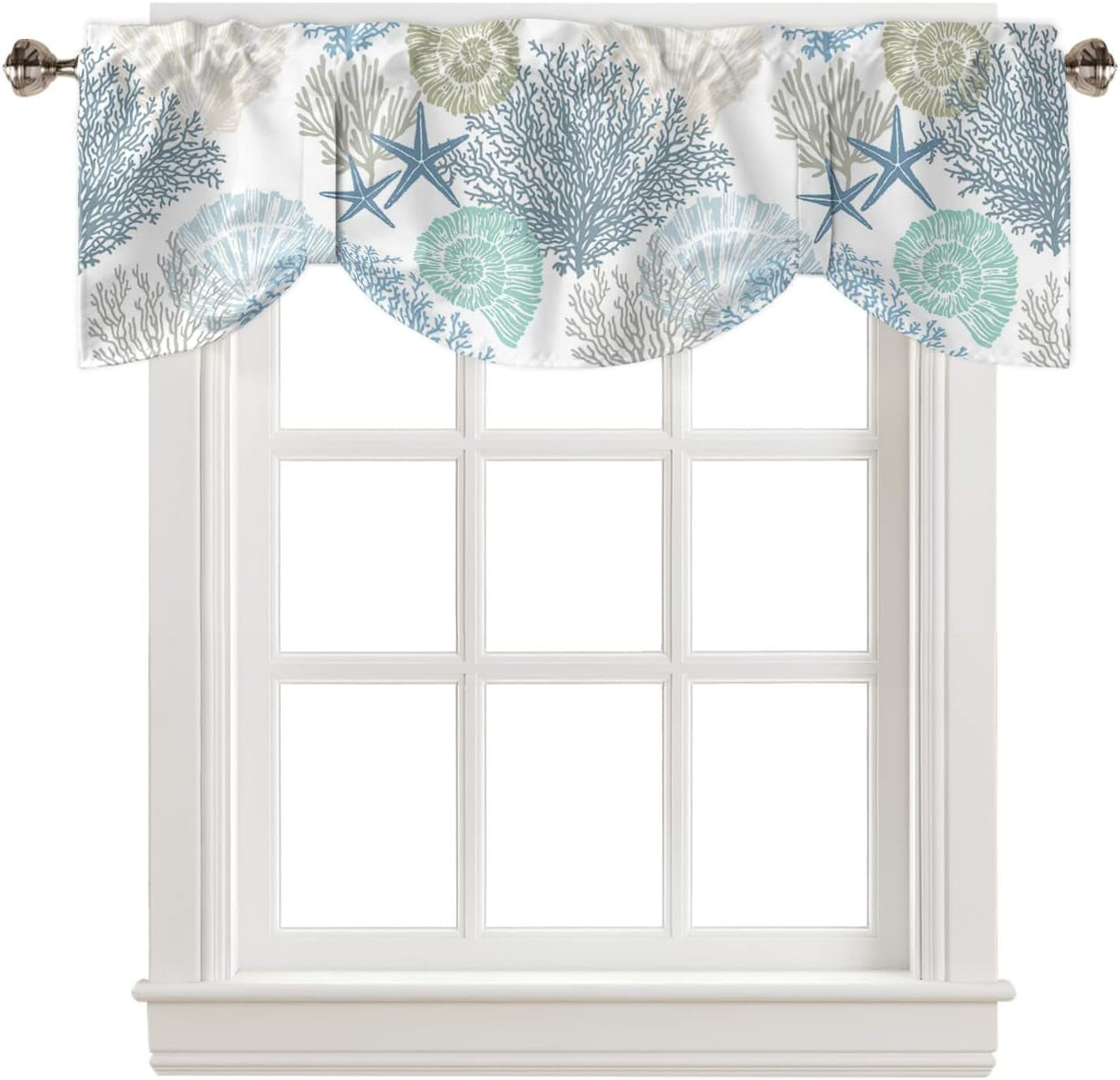 Marine Life Curtains for Bedroom Living Room Aqua Ocean Coral Shell Starfish Roman Shades for Windows Curtains & Drapes Rod Pocket Valances for Kitchen Window Curtains over Sink 54X18In,1 Panel