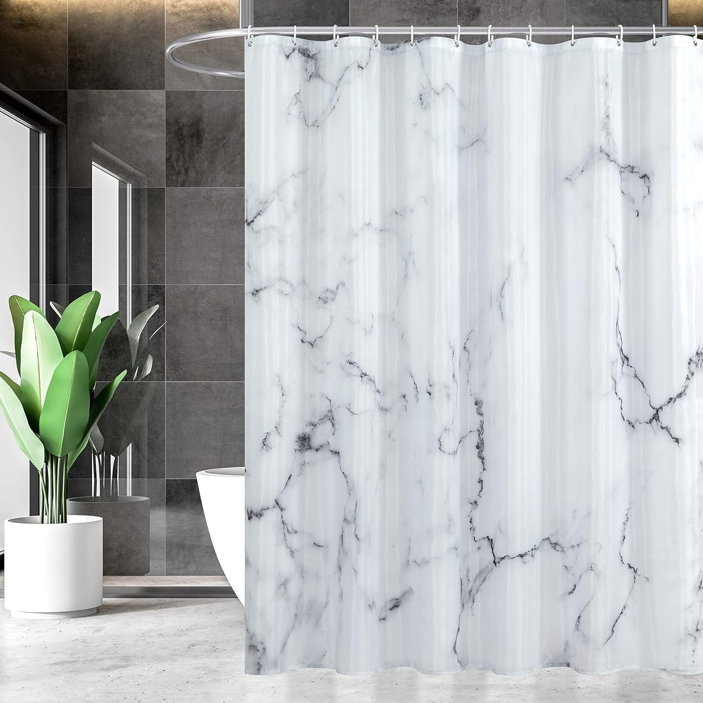 Grey White Marble Shower Curtain Set with 12 Hooks, Abstract Modern Luxury Gray White Marble Shower Curtains for Bathroom, Waterproof Fabric, 72" W X 72" L
