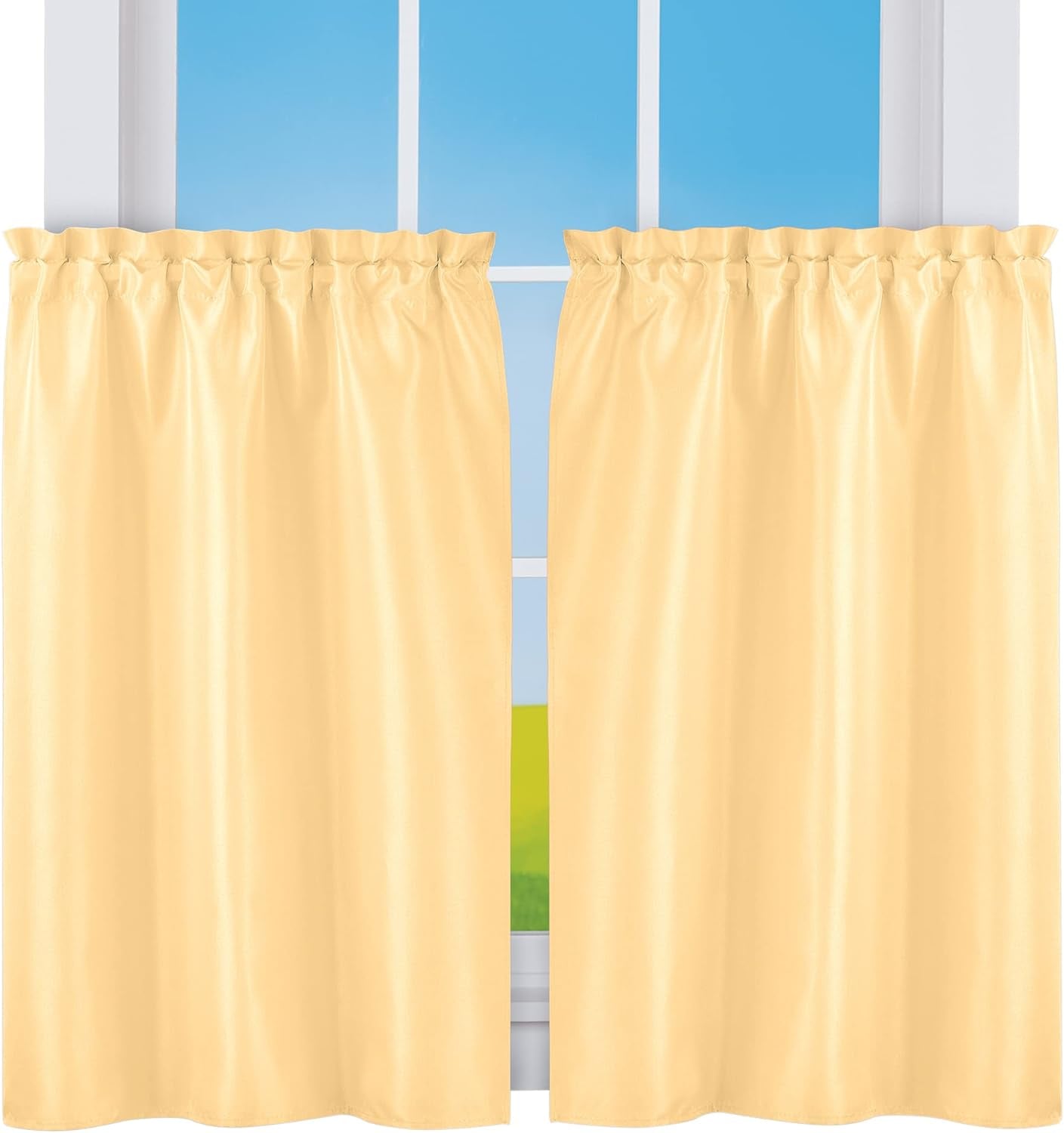 Collections Etc 5-Piece Ruffled Trim Tiers & Panels Window Curtain Set  Winston Brands Yellow 36"L Tiers 