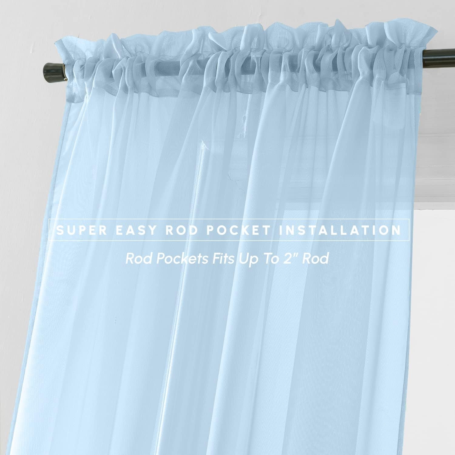 Elegant Comfort 2-Piece Sheer Panel with 2Inch Rod Pocket - Window Curtains 60-Inch Width X 84-Inch Length - Light Blue  Elegant Comfort   