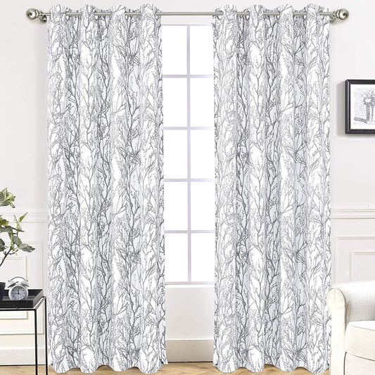 Driftaway Gray White Tree Branch Blackout Curtains for Bedroom Curtains 84 Inch Length 2 Panels Set Grey Branch Lined Window Treatment Thermal Grommet Top Curtain for Living Room Winter Warm Curtain  DriftAway Tree Branch-Gray 52"X84" 