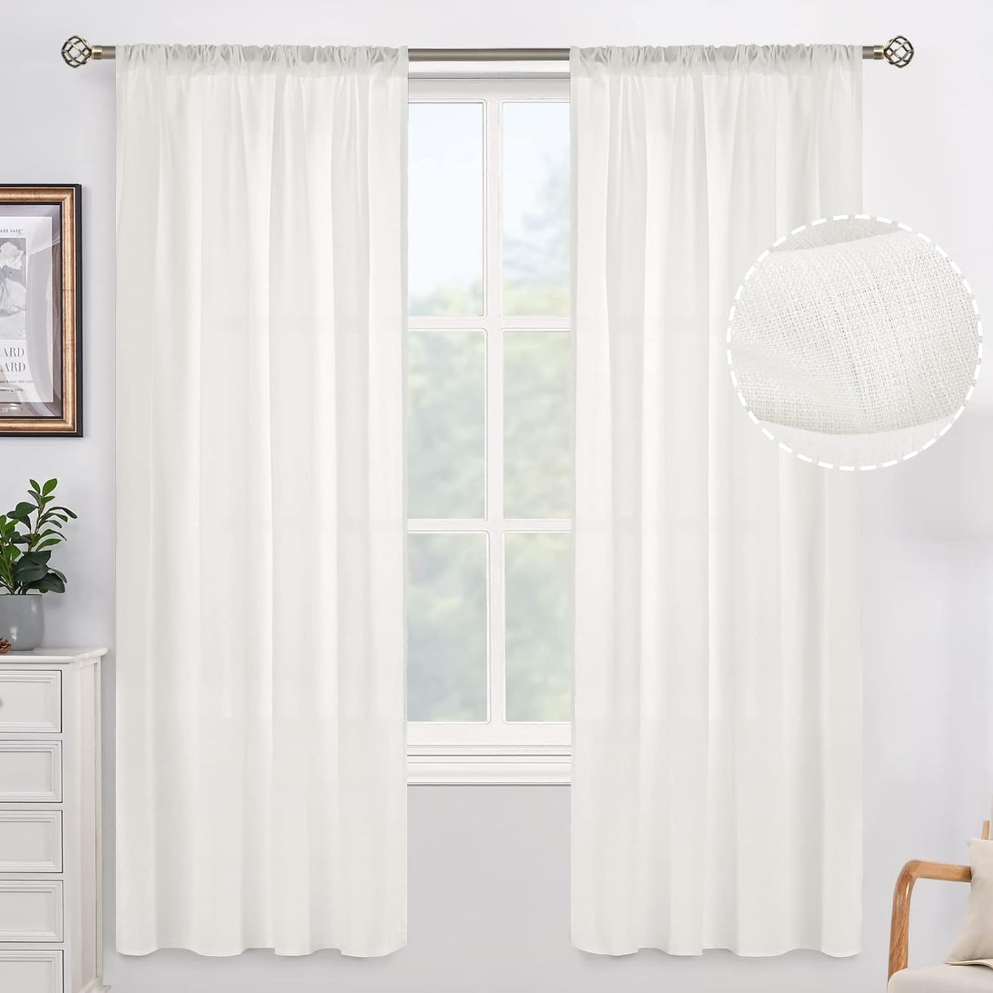 Bgment White Semi Sheer Curtains 95 Inch for Bedroom, Linen Look Rod Pocket Light Filtering Privacy Sheer Curtains for Living Room, Opaque White Sheer Curtains 2 Panels, Each 42 X 95 Inch  BGment Ivory Cream 42W X 72L 