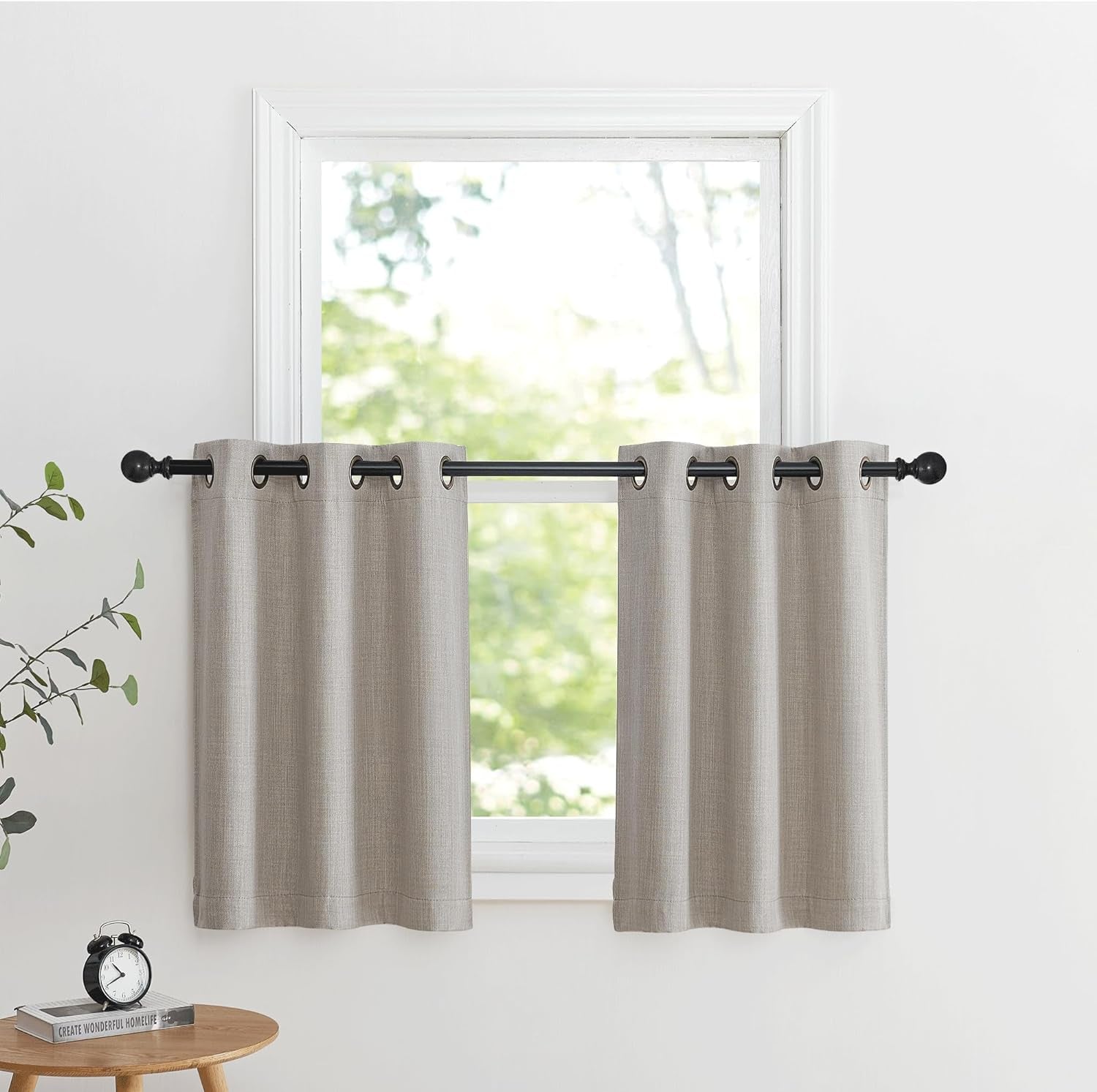 NICETOWN Linen Curtain Valances for Living Room 30 Inch Length 2 Panels, Grommet Top Light Blocking Room Darkening Curtains Thermal Insulated Window Tiers for Barhtoom Window, Angora, W50 X L30