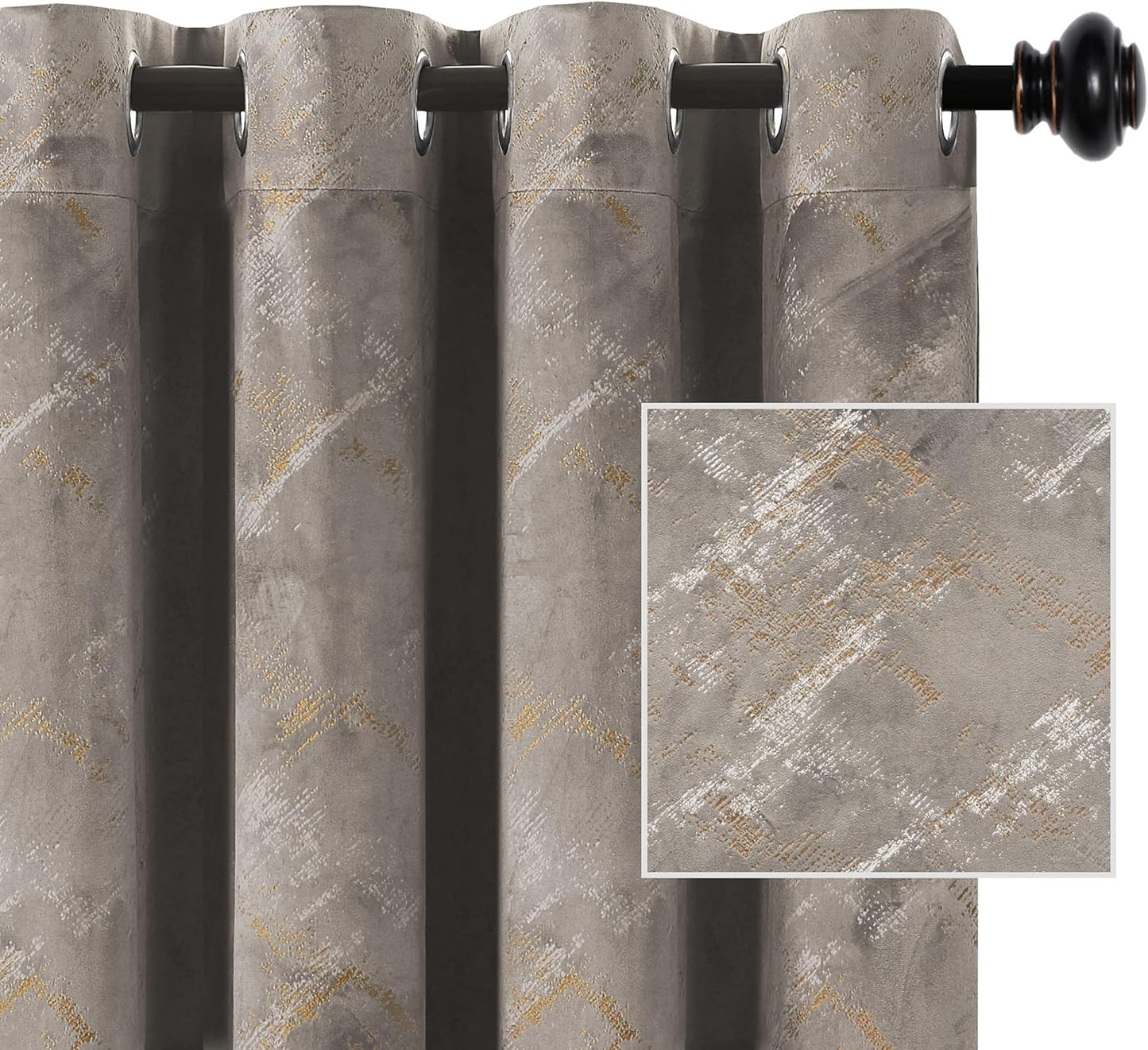 H.VERSAILTEX Luxury Velvet Curtains 84 Inches Long Thermal Insulated Blackout Curtains for Bedroom Foil Print Soft Velvet Grommet Curtain Drapes for Living Room Vintage Home Decor, 2 Panels, Ivory  H.VERSAILTEX Taupe 52"W X 108"L 