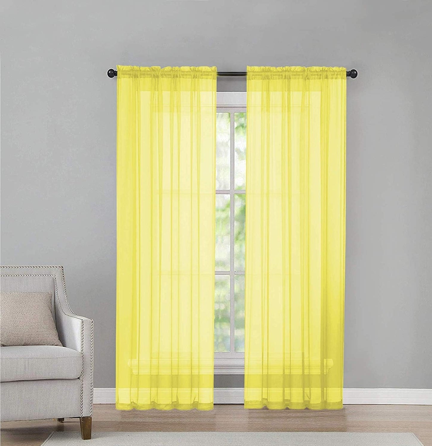 Goodgram 2 Pack: Basic Rod Pocket Sheer Voile Window Curtain Panels - Assorted Colors (White, 84 In. Long)  Goodgram Yellow Contemporary 95 In. Long