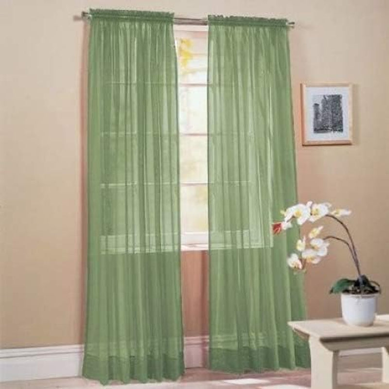 2 Piece Sheer Luxury Curtain Panel Set for Kitchen/Bedroom/Backdrop 84" Inches Long (White )  Jasmine Linen Sage  
