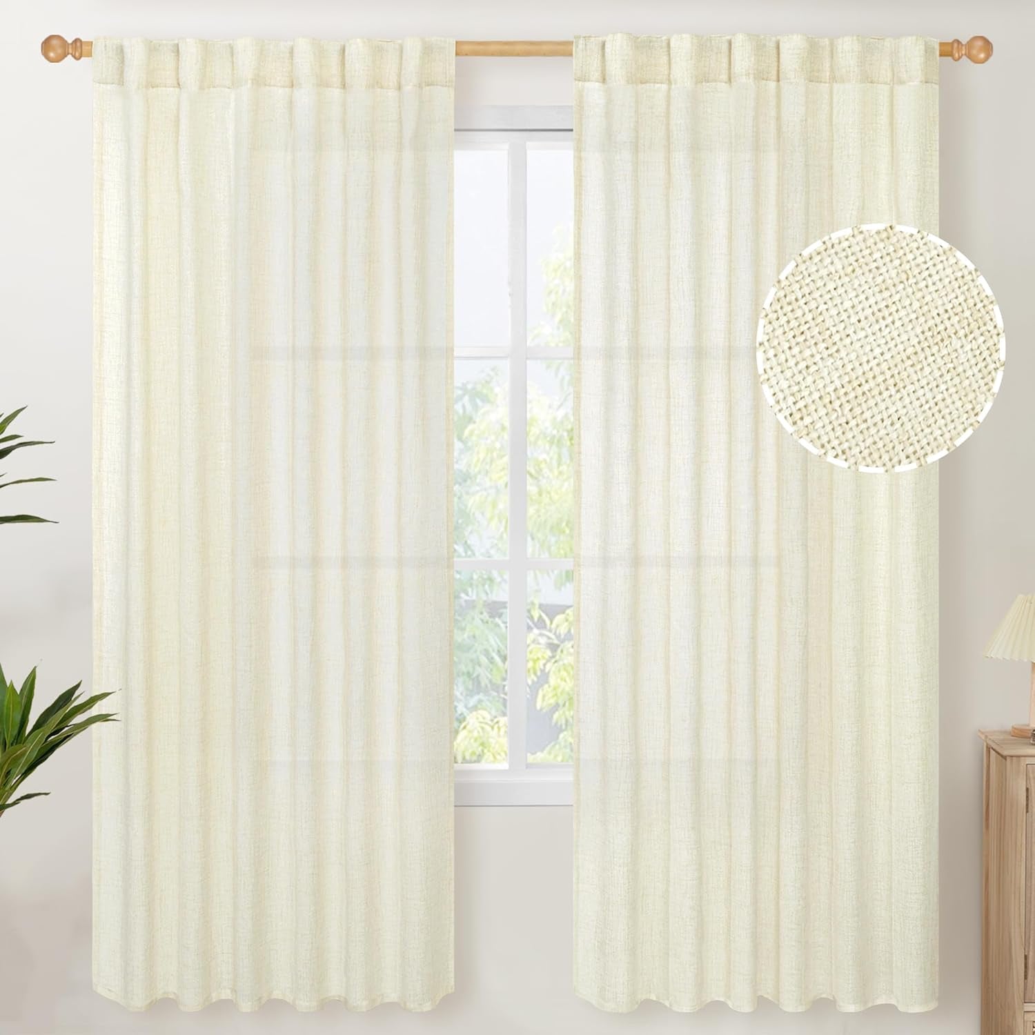 Youngstex Natural Linen Curtains 72 Inch Length 2 Panels for Living Room Light Filtering Textured Window Drapes for Bedroom Dining Office Back Tab Rod Pocket, 52 X 72 Inch  YoungsTex Cream 52W X 72L 