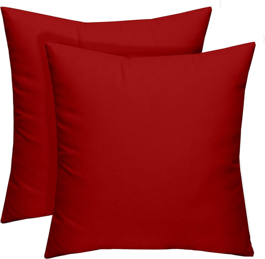 Set of 2 - Indoor/Outdoor 17" Square Decorative Throw/Toss Pillows - Solid Red