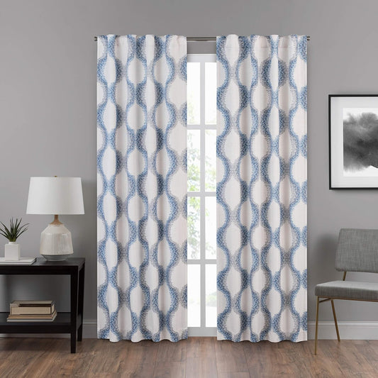 ECLIPSE Draftstopper Room Darkening Curtains for Bedroom - Summit Geo 40" X 108" Thermal Insulated Single Panel Rod Pocket Light Blocking Curtains for Living Room, Blue  Ellery Homestyles Blue 40 In X 84 In 