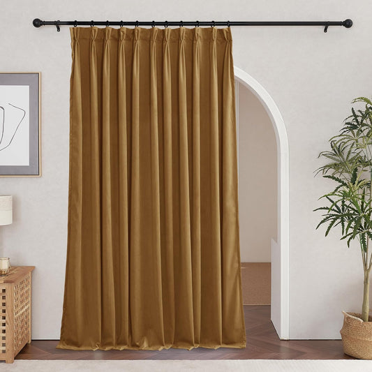 RYB HOME Pinch Pleated Velvet Curtains for Living Room, Blackout Thermal Insulated Noise Reducing Vintage Curtains for Dining Room Bedroom, Gold Brown, W66 X L108 Inches, 2 Panels  RYB HOME   