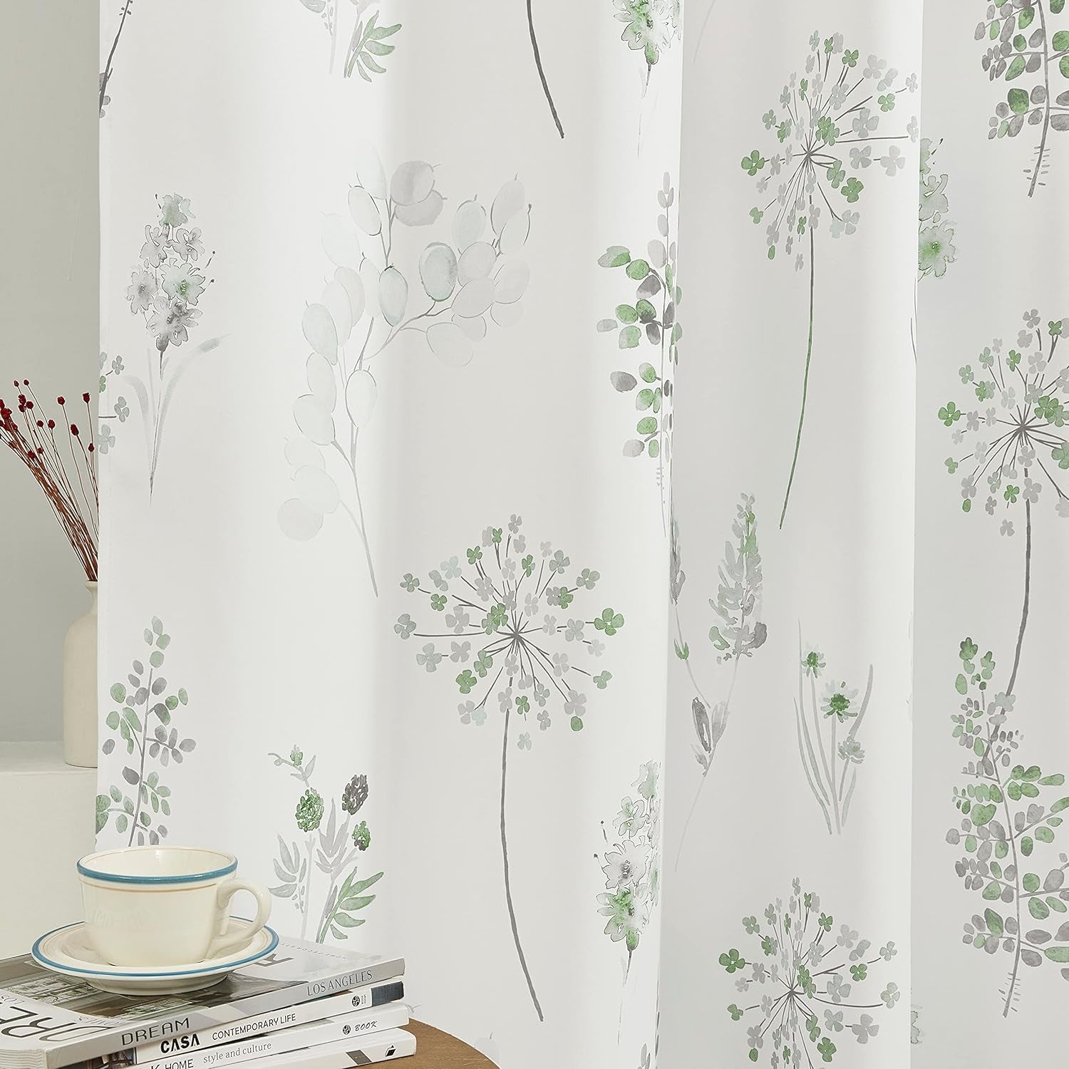 XTMYI 63 Inch Length Sage Green Window Curtains for Bedroom 2 Panels,Room Darkening Watercolor Floral Leaves 80% Blackout Flowered Printed Curtains for Living Room with Grommet,1 Pair Set  XTMYI   