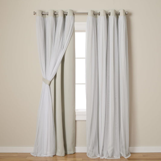 Exclusive Home Catarina Layered Solid Room Darkening Blackout and Sheer Grommet Top Curtain Panel Pair, 52"X108", EH8258-07 2-108G, Cloud Grey  Exclusive Home Curtains Cloud Grey 52X108 