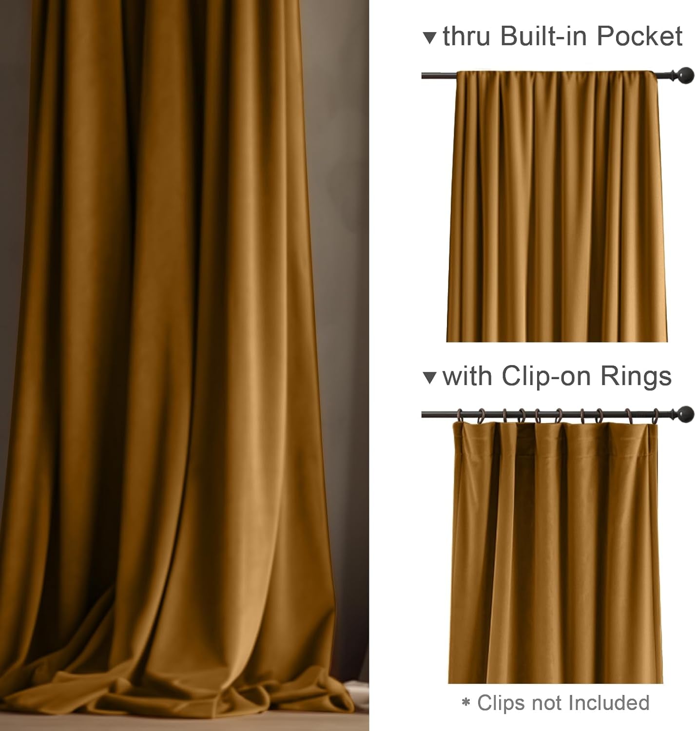 Lazzzy Velvet Blackout Curtains Brown Thermal Insulated Curtains 84 Room Darkening Window Drapes Super Soft Luxury Curtains for Living Room Bedroom Rod Pocket 2 Panels 84 Inch Long Gold Brown  TOPICK   