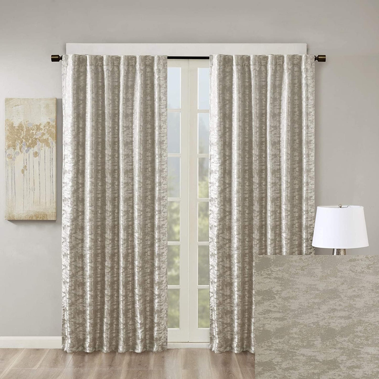 Sun Smart Cassius, Single Blackout Curtain for Bedroom, Luxurious Sheen Marble Jacquard, Window Treatment Panel, Rod Pocket Top, Easy to Hang, Fits 1.25" Rod, Machine Washable, 50" X 84" Gold  E&E Co. Ltd DBA JLA Home Grey/Silver 84"X50" 