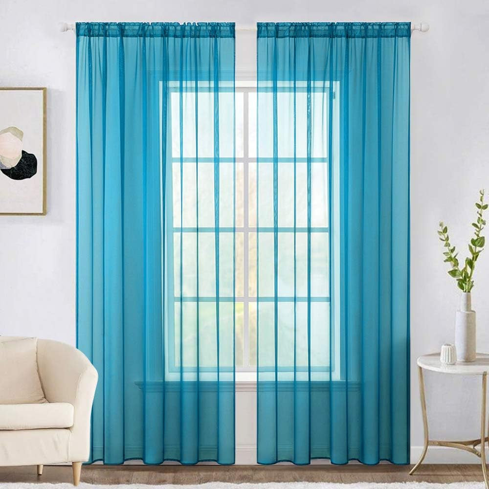 MIULEE White Sheer Curtains 96 Inches Long Window Curtains 2 Panels Solid Color Elegant Window Voile Panels/Drapes/Treatment for Bedroom Living Room (54 X 96 Inches White)  MIULEE Blue Turquoise 54''W X 72''L 