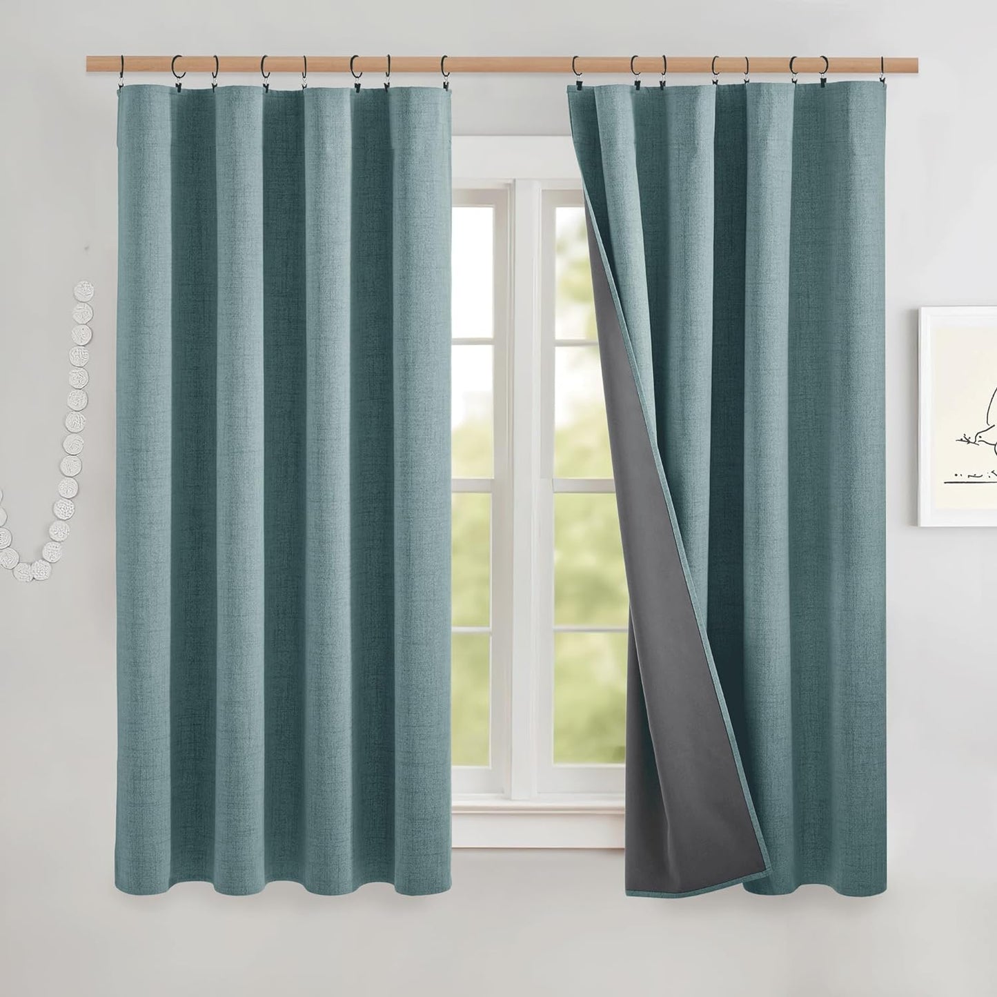 NICETOWN 100% Blackout Linen Curtains for Living Room with Thermal Insulated White Liner, Ivory, 52" Wide, 2 Panels, 84" Long Drapes, Back Tab Retro Linen Curtains Vertical Drapes Privacy for Bedroom  NICETOWN Skylark Blue W52 X L48 