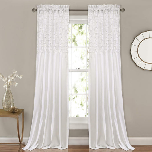 Lush Decor Bayview Curtains-Pintuck Textured Semi Sheer Window Panel Drapes Set for Living, Dining, Bedroom (Pair), 54" W X 84" L, White  Triangle Home Fashions White 54"W X 84"L 