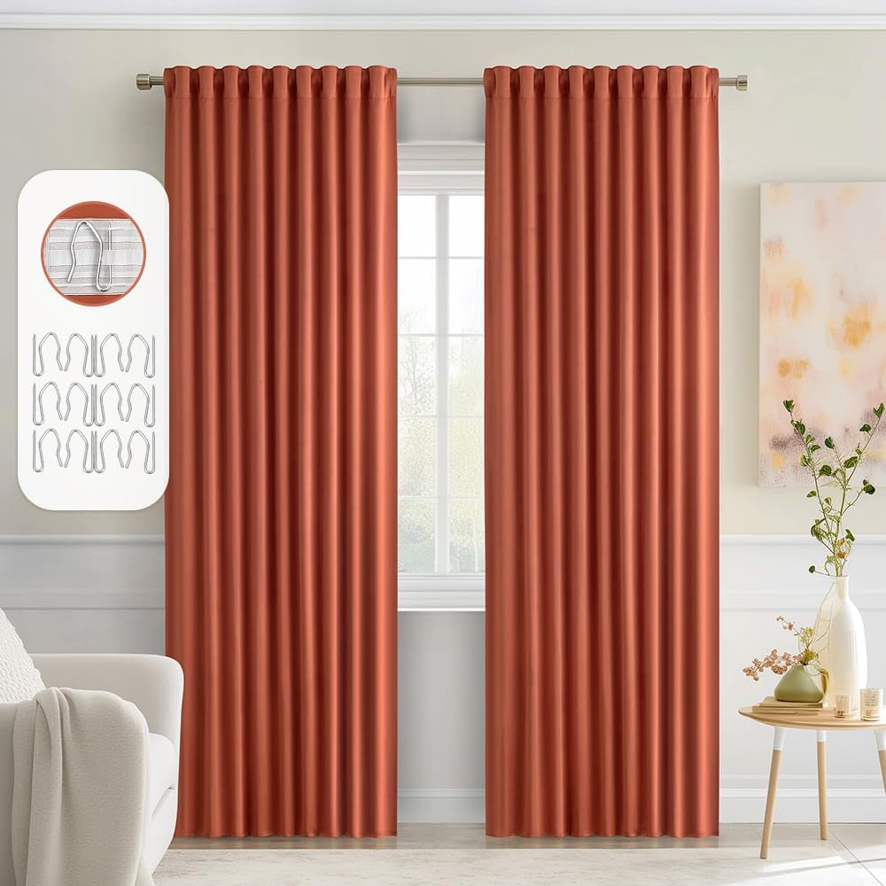 MIULEE 2 Panels Back Tab Blackout Curtains 96 Inch Long for Living Room Bedroom, Black Rod Pocket/Pinch Pleated Thermal Insulated Room Darkening Light Blocking Floor to Ceiling Curtains/Drapes  MIULEE Burnt Orange W52" X L90" 