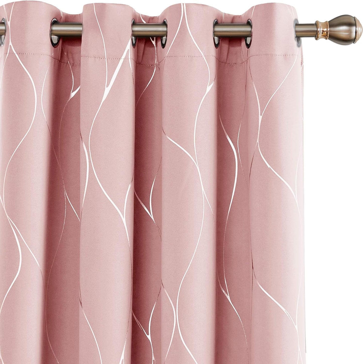Deconovo Blackout Curtains with Foil Wave Pattern, Grommet Curtain Room Darkening Window Panels, Thermal Insulated Curtain Drapes for Nursery Room (42W X 54L Inch, 2 Panels, Turquoise)  DECONOVO Coral Pink W52 X L72 