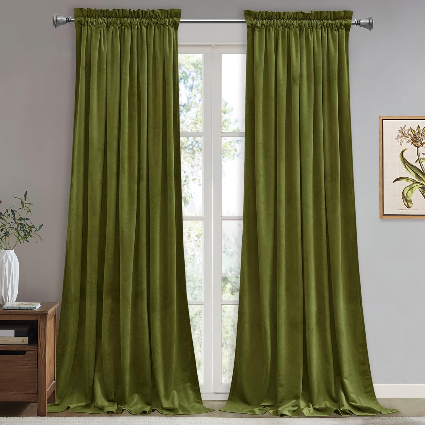 Stangh Theater Red Velvet Curtains - Super Soft Velvet Blackout Insulated Curtain Panels 84 Inches Length for Living Room Holiday Decorative Drapes for Master Bedroom, W52 X L84, 2 Panels  StangH Olive Green W52" X L96" 