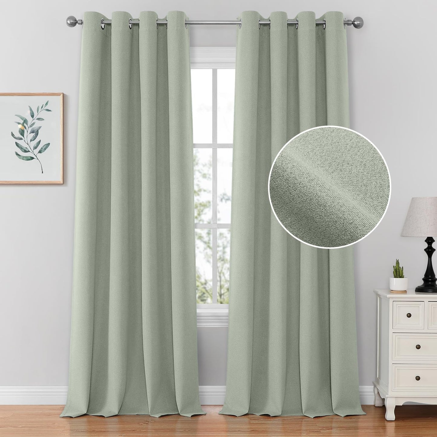 HOMEIDEAS 100% Blush Pink Linen Blackout Curtains for Bedroom, 52 X 84 Inch Room Darkening Curtains for Living, Faux Linen Thermal Insulated Full Black Out Grommet Window Curtains/Drapes  HOMEIDEAS Sage Green W52" X L84" 