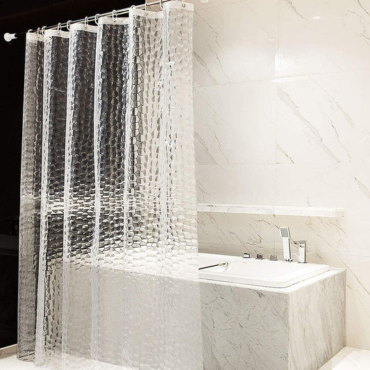 Otraki Shower Curtain Liner 72 X 78 Inch Clear Shower Curtain Heavy Duty Long Bathroom Shower Curtains Waterproof 3D Water Cube Design Bath Shower Liner with 12 Grommets Hooks, 182 X 200Cm