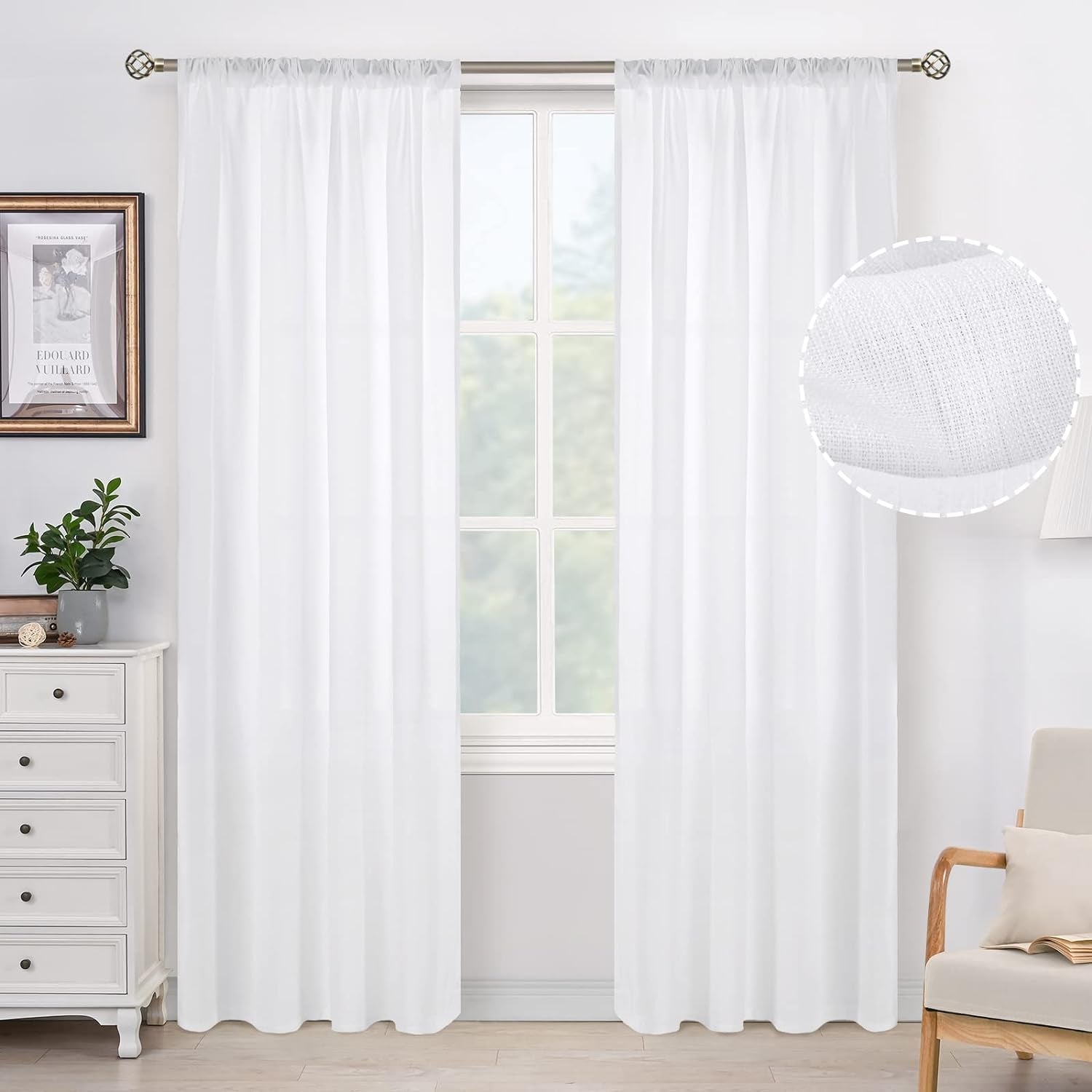 Bgment White Semi Sheer Curtains 95 Inch for Bedroom, Linen Look Rod Pocket Light Filtering Privacy Sheer Curtains for Living Room, Opaque White Sheer Curtains 2 Panels, Each 42 X 95 Inch  BGment White 42W X 84L 