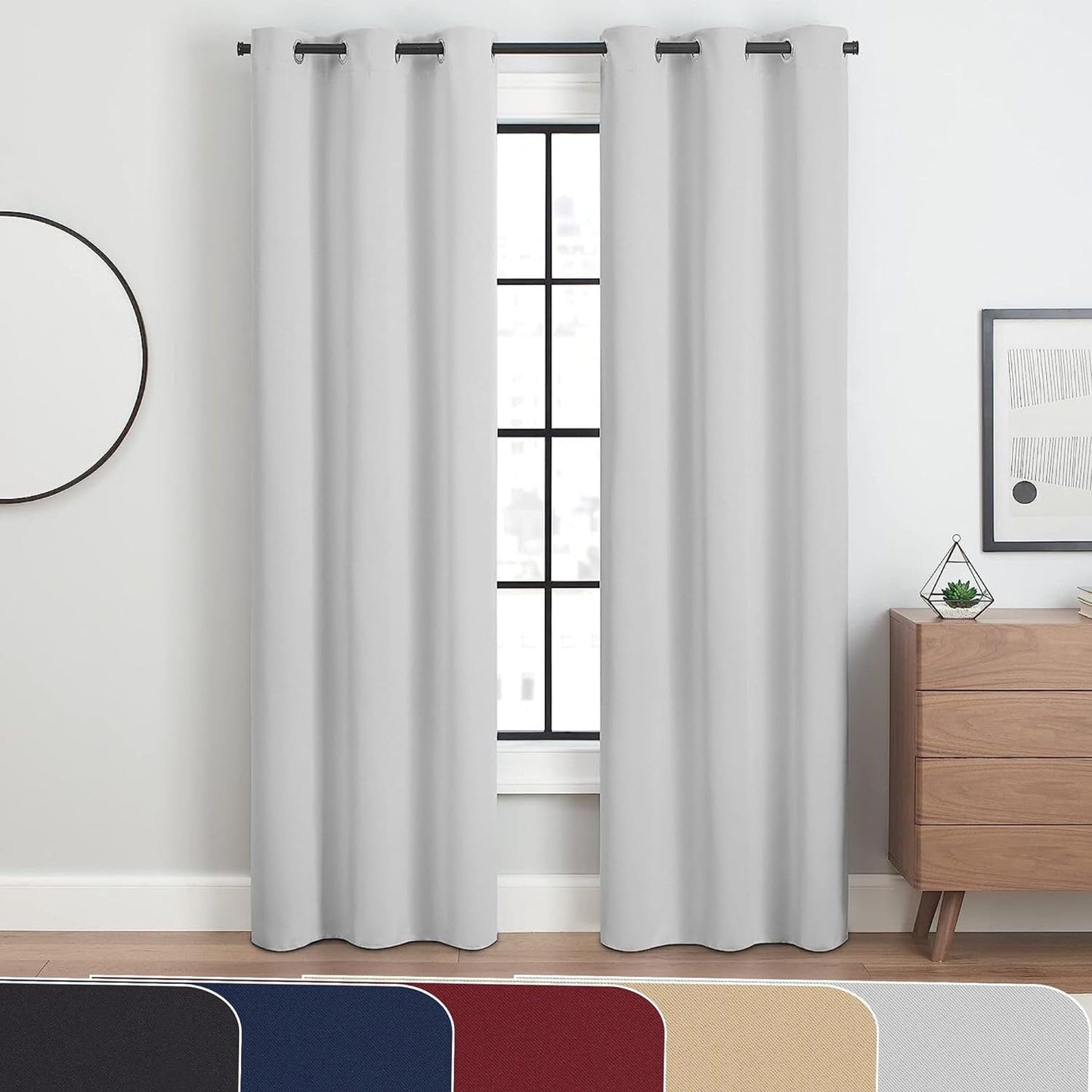 ECLIPSE Andover Solid Tripleweave Thermal Blackout Grommet Curtains for Bedroom (2 Panels), 42 in X 108 In, Navy  Keeco LLC Silver White 42 In X 84 In 