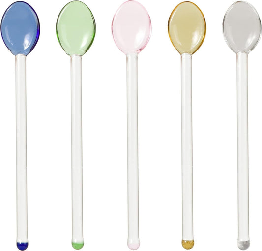 Generic 5Pcs Glass Stirring Spoons Heat Resistant Mixing Rod for Coffee Tea Yogurt Ice Cream Cocktail Cold Drink Salt Sugar Appetizers and Desserts