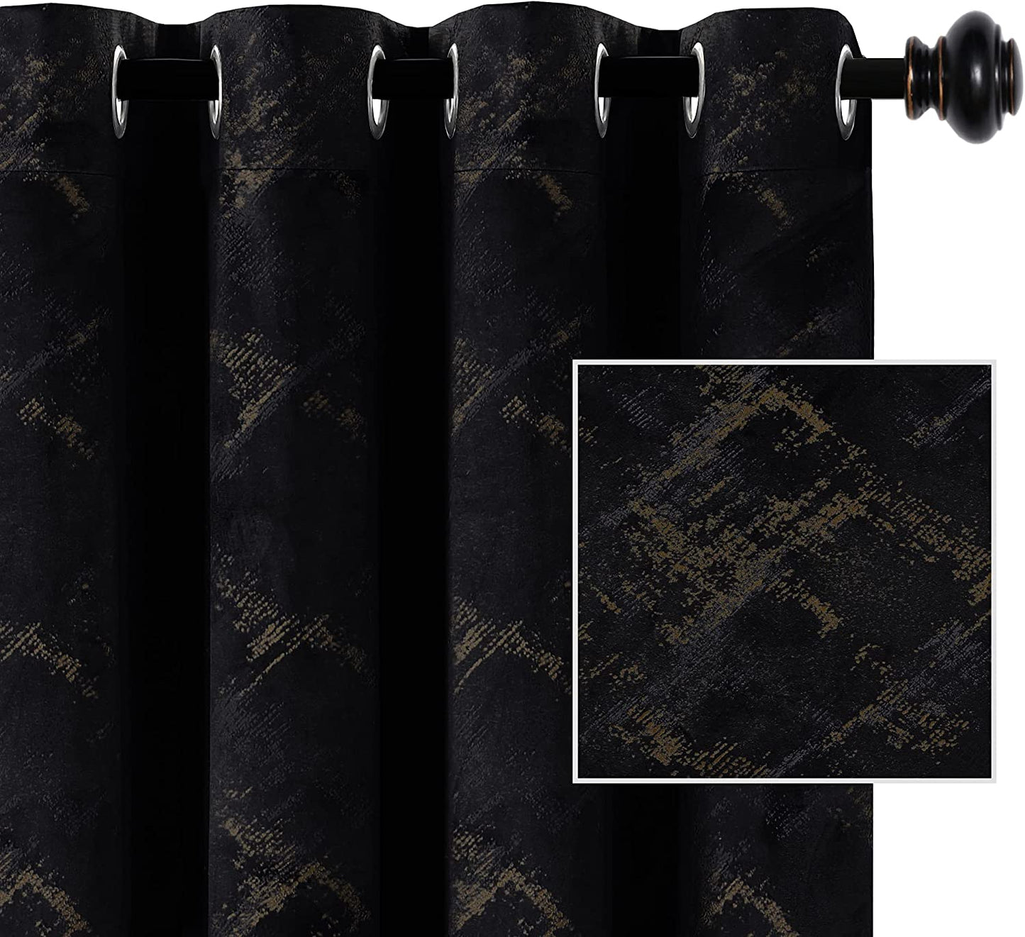 H.VERSAILTEX Luxury Velvet Curtains 84 Inches Long Thermal Insulated Blackout Curtains for Bedroom Foil Print Soft Velvet Grommet Curtain Drapes for Living Room Vintage Home Decor, 2 Panels, Ivory  H.VERSAILTEX Black 52"W X 95"L 
