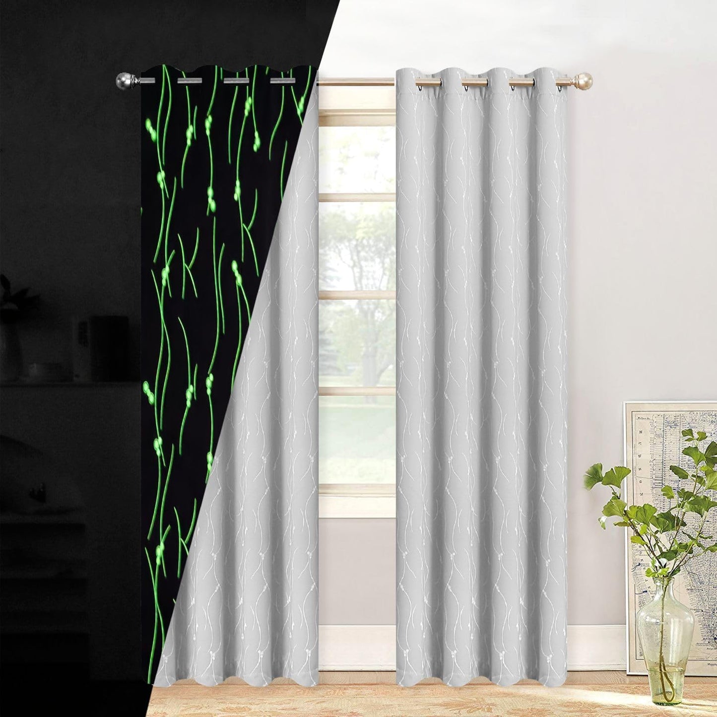 TMLTCOR Blackout Curtains for Bedroom,Bedroom Curtains for Living Room,Room Darkening Curtains 84 Inches Long,Glow in the Dark Navy Blue Curtains for Kids Bedroom,52 Inches Wide,2 Panels,Curve  TMLTCOR Grey/Curve 52"W*84"L 