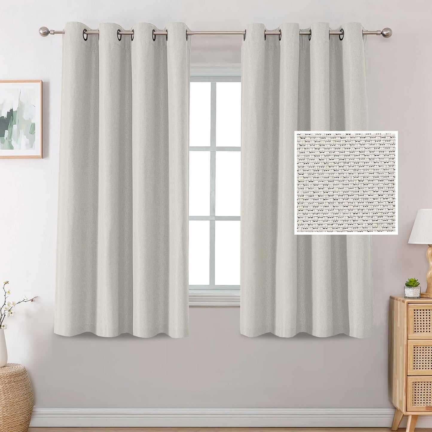 H.VERSAILTEX Linen Blackout Curtains 84 Inches Long Thermal Insulated Room Darkening Linen Curtains for Bedroom Textured Burlap Grommet Window Curtains for Living Room, Bluestone and Taupe, 2 Panels  H.VERSAILTEX Off White 52"W X 54"L 