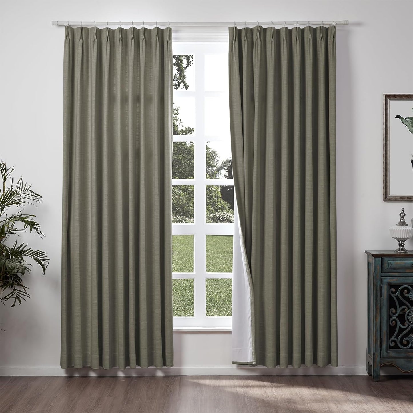 Chadmade 50" W X 63" L Polyester Linen Drape with Blackout Lining Pinch Pleat Curtain for Sliding Door Patio Door Living Room Bedroom, (1 Panel) Sand Beige Tallis Collection  ChadMade Sepia (14) 120Wx96L 