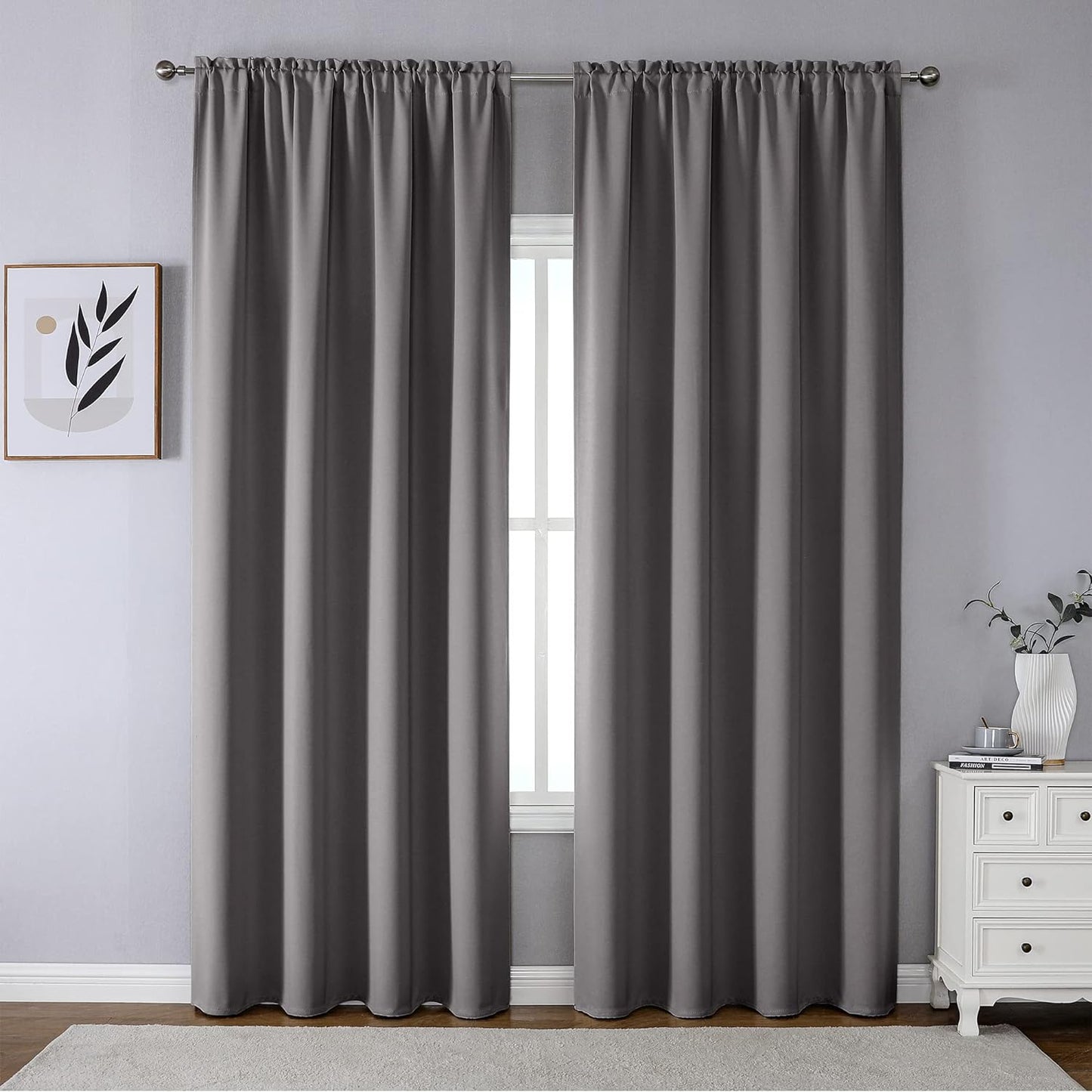 CUCRAF Blackout Curtains 84 Inches Long for Living Room, Light Beige Room Darkening Window Curtain Panels, Rod Pocket Thermal Insulated Solid Drapes for Bedroom, 52X84 Inch, Set of 2 Panels  CUCRAF Light Grey 52W X 95L Inch 2 Panels 