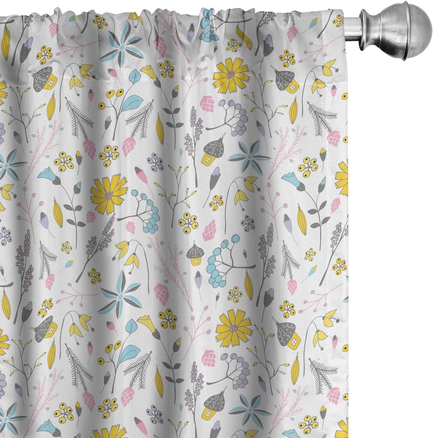 Ambesonne Floral 2 Panel Curtain Set, Colorful Spring Wildflowers Demonstration with Asters Chamomiles and Fern Leaves, Window Treatment Living Room Bedroom Decor, Pair of - 28" X 63", Green Magenta  Ambesonne Mustard Pink Blue Pair Of - 28" X 95" 