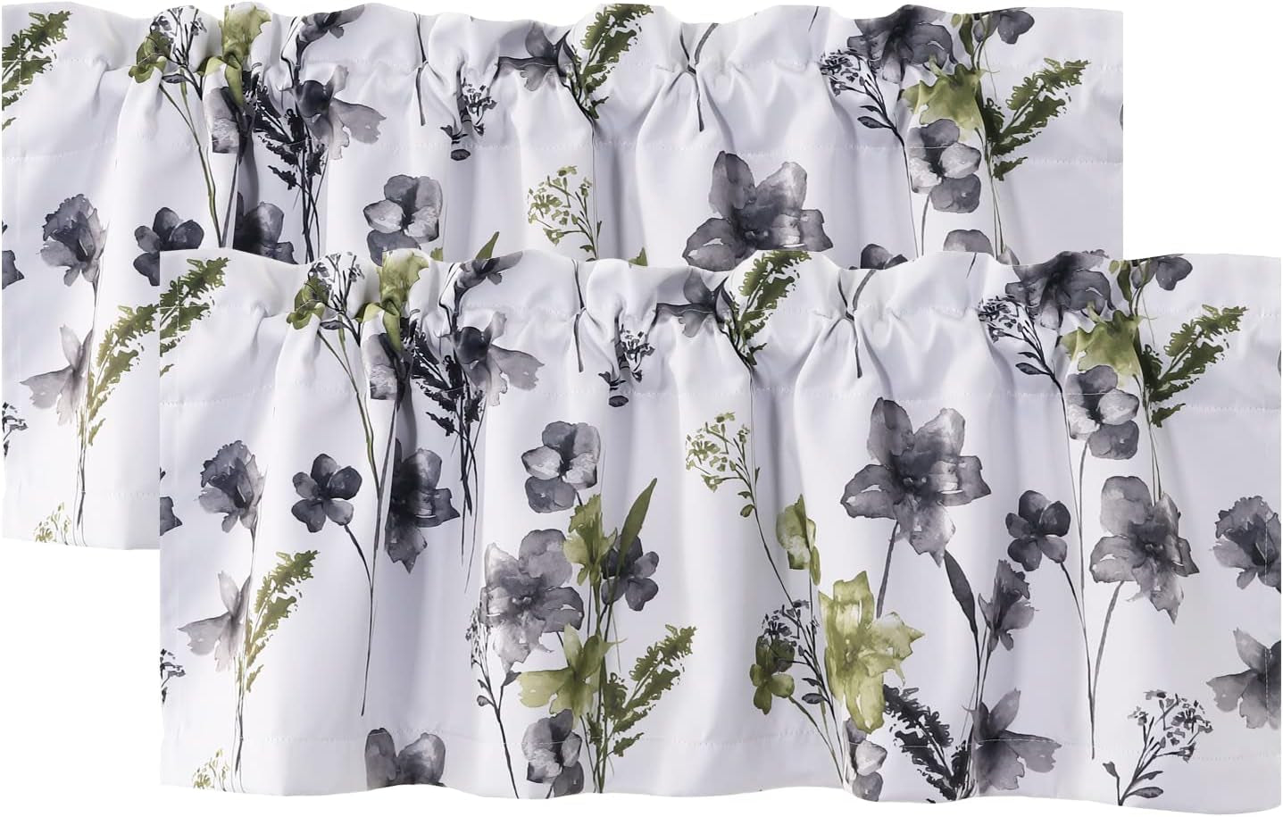 H.VERSAILTEX 100% Blackout Curtains for Bedroom Cattleya Floral Printed Drapes 84 Inches Long Leah Floral Pattern Full Light Blocking Drapes with Black Liner Rod Pocket 2 Panels, Navy/Taupe  H.VERSAILTEX Grey/Olive 52"W X 18"L 