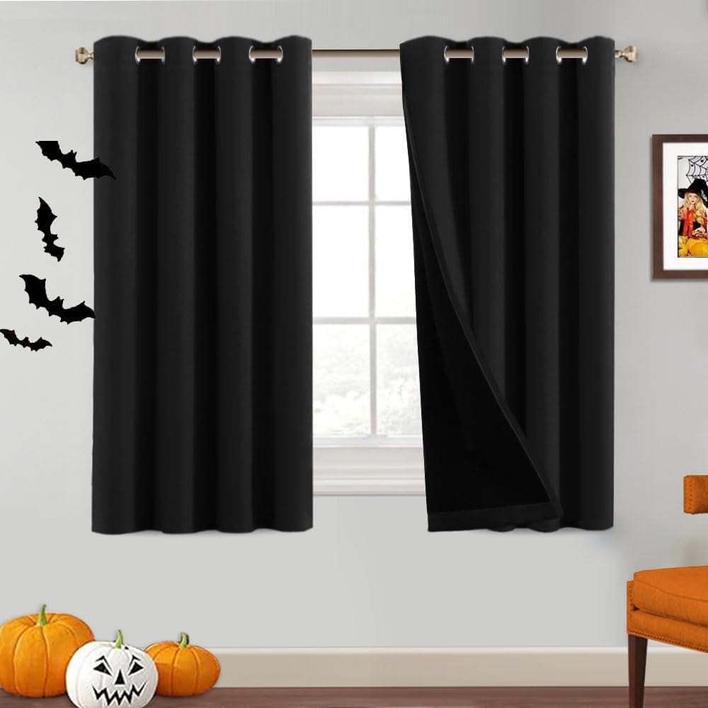 Princedeco 100% Blackout Curtains 84 Inches Long Pair of Energy Smart & Noise Blocking Out Drapes for Baby Room Window Thermal Insulated Guest Room Lined Window Dressing(Desert Sage, 52 Inches Wide)  PrinceDeco Jet Black 52"W X54"L 