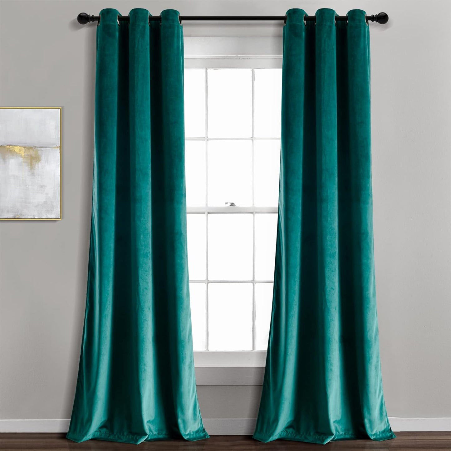 Lush Decor Prima Velvet Curtains Color Block Light Filtering Window Panel Set for Living, Dining, Bedroom (Pair), 38" W X 84" L, Navy  Triangle Home Fashions Teal Green Room Darkening 38"W X 95"L