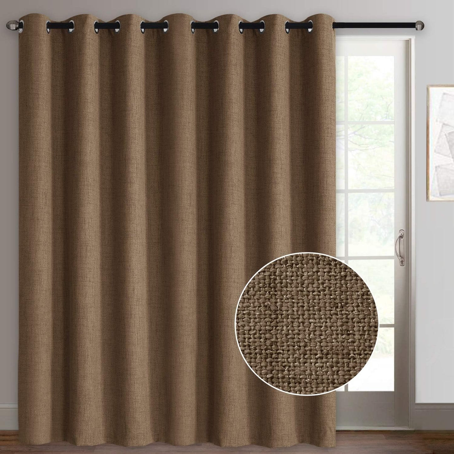 Rose Home Fashion Sliding Door Curtains, Primitive Linen Look 100% Blackout Curtains, Thermal Insulated Patio Door Curtains-1 Panel (W100 X L84, Grey)  Rose Home Fashion Chocolate W100 X L96|1 Panel 