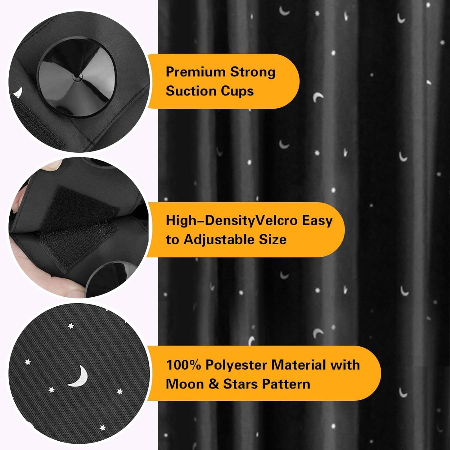 2-Pack Portable Blackout Curtains, Windows Glass Suction Cups Blackout Shades for Nursery Room, Max Extend 50" X 78", Baby/Kids Travel Use - Moon & Stars Pattern  venrey GB   