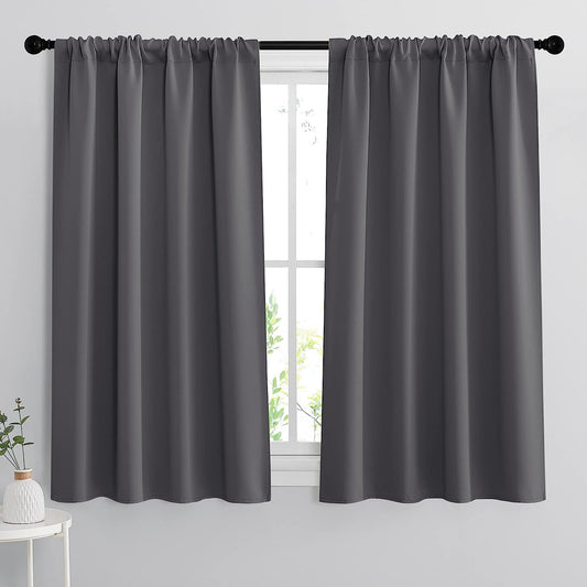 RYB HOME Grey Blackout Curtains - Thermal Insulated Noise Reducing Energy Efficiency Small Window Decor for Kitchen Bedroom Bathroom, 42 Inches Wide X 45 Inches Long, Gray, 1 Pair  RYB HOME   