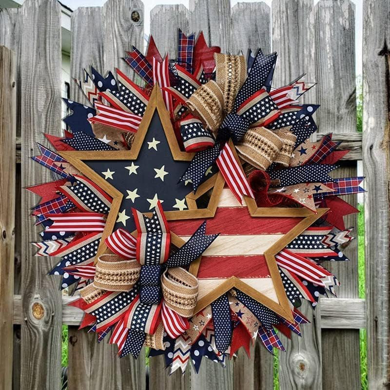 4Th of July Patriotic Wreath, Red White and Blue Flag Wreath,Memorial Day Pride Garland for Front Door, Independence Swag Indoor Outdoor Wall Holiday Decor Home