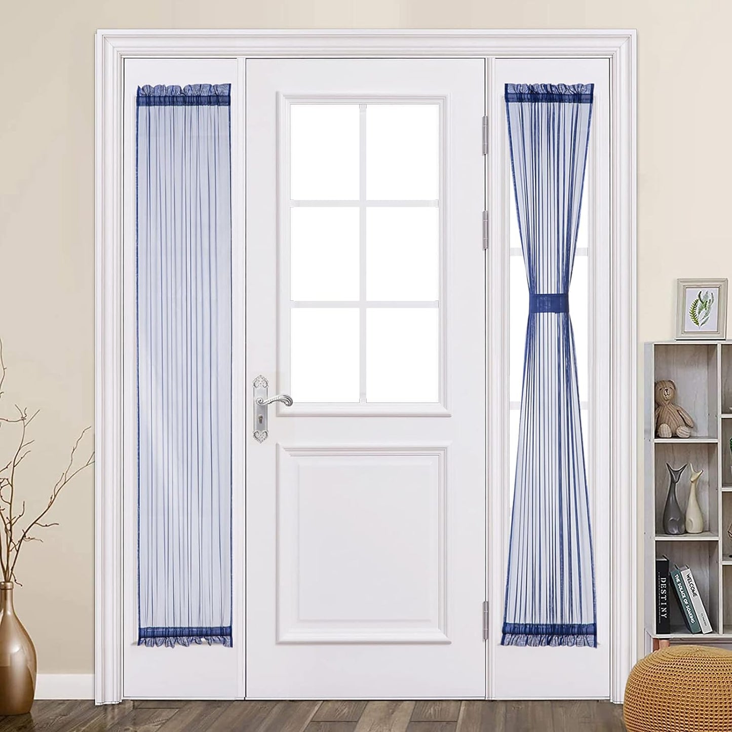 MIULEE French Door Sheer Curtains for Front Back Patio Glass Door Light Filtering Window Treatment with 2 Tiebacks 54 Wide and 72 Inches Length, White, Set of 2  MIULEE Navy Blue 25"W X 72"L 