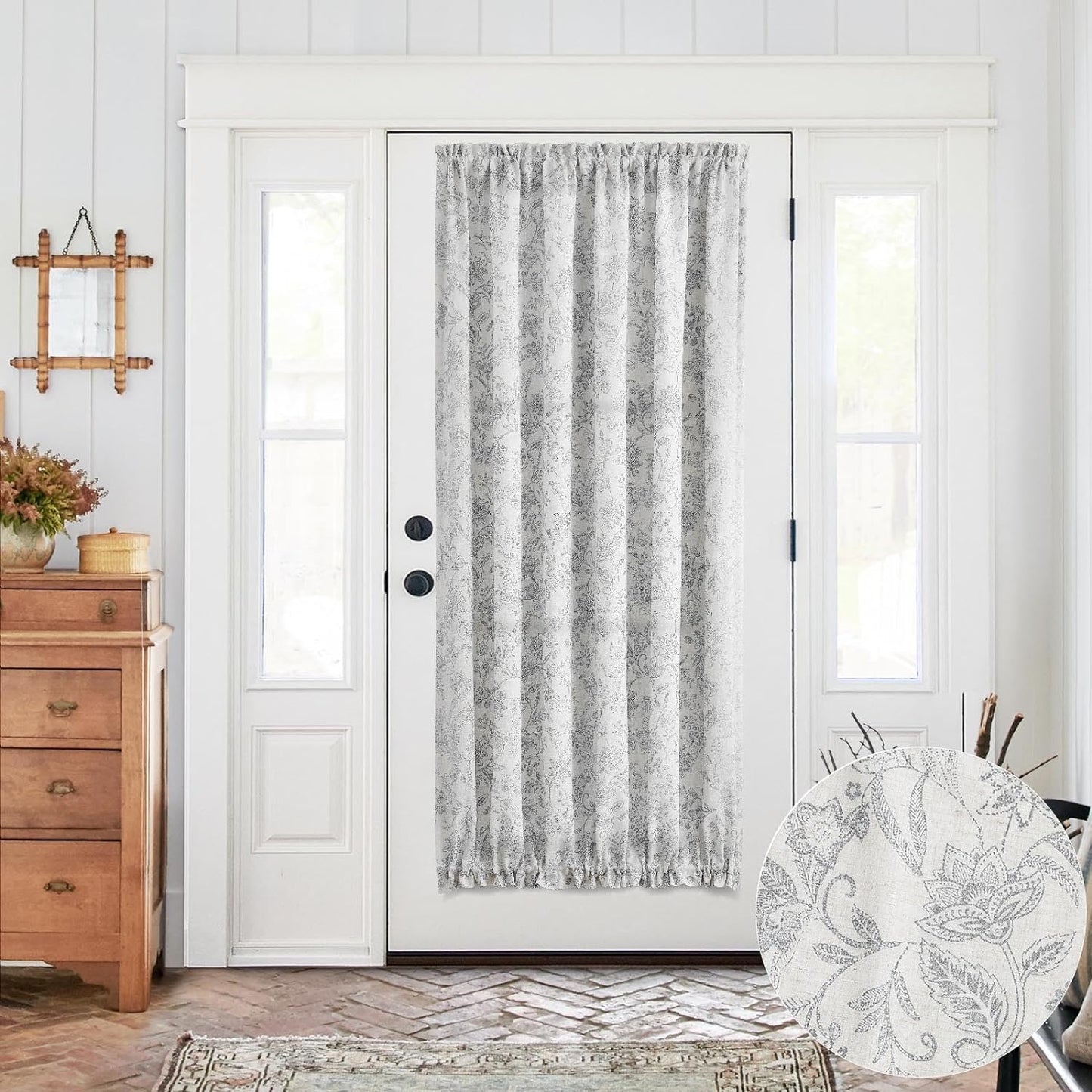 Jinchan French Door Curtain Farmhouse Floral Linen Curtain for Sliding Glass Door 72 Inches 1 Panel with Tieback Light Filtering Curtain for Door Window Patio Rod Pocket Yellow on Beige  CKNY HOME FASHION Forest Verbena Grey W50 X L72 