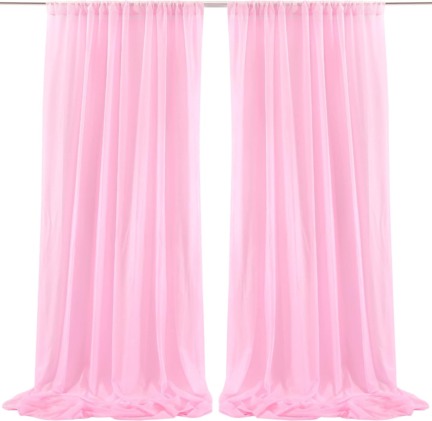 10Ft X 10Ft White Chiffon Backdrop Curtains, Wrinkle-Free Sheer Chiffon Fabric Curtain Drapes for Wedding Ceremony Arch Party Stage Decoration  Wish Care Pink  