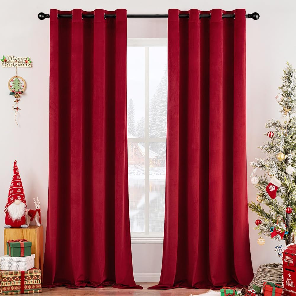 MIULEE Velvet Curtains Olive Green Elegant Grommet Curtains Thermal Insulated Soundproof Room Darkening Curtains/Drapes for Classical Living Room Bedroom Decor 52 X 84 Inch Set of 2  MIULEE Red W52 X L96 