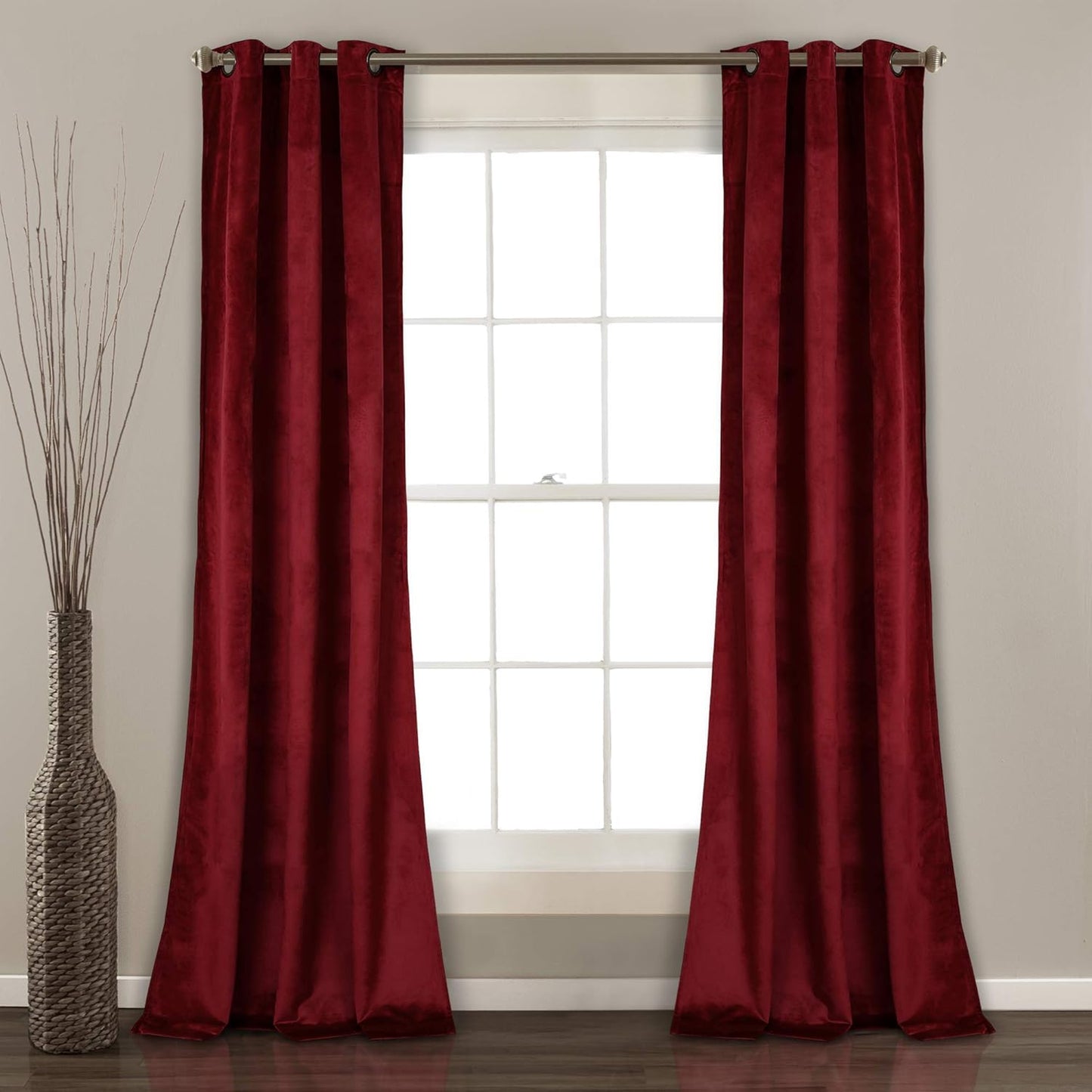 Lush Decor Prima Velvet Curtains Color Block Light Filtering Window Panel Set for Living, Dining, Bedroom (Pair), 38" W X 84" L, Navy  Triangle Home Fashions Red Room Darkening 38"W X 95"L