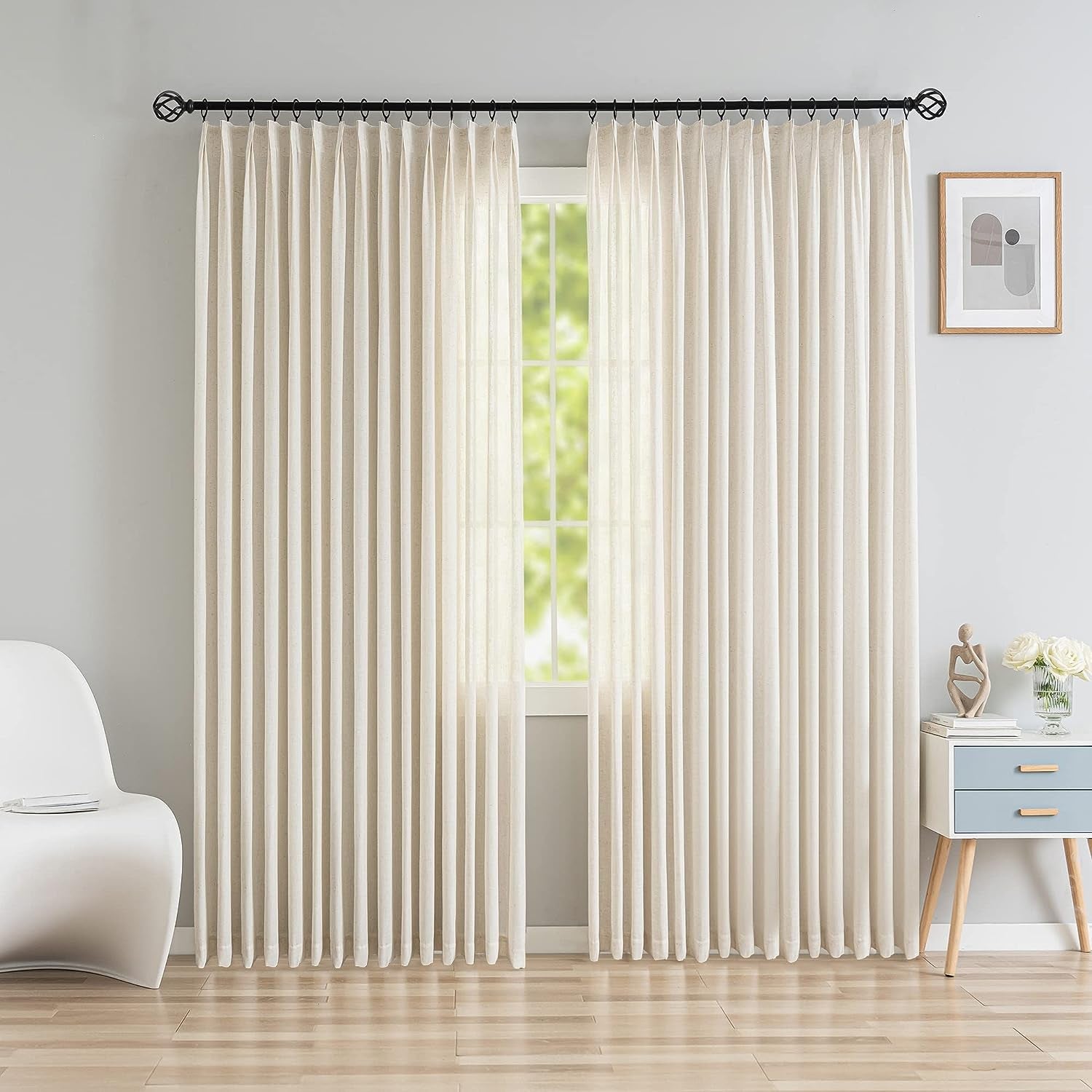 OYRING Linen Textured Semi Sheer Curtains, Pinch Pleated Curtains Light Filtering Pinch Pleated Drapes for Home, Hotel, Office, Linen Patio Door Curtain 72 W X 108 L Inch  OYRING Linen 84"Wx108"L 
