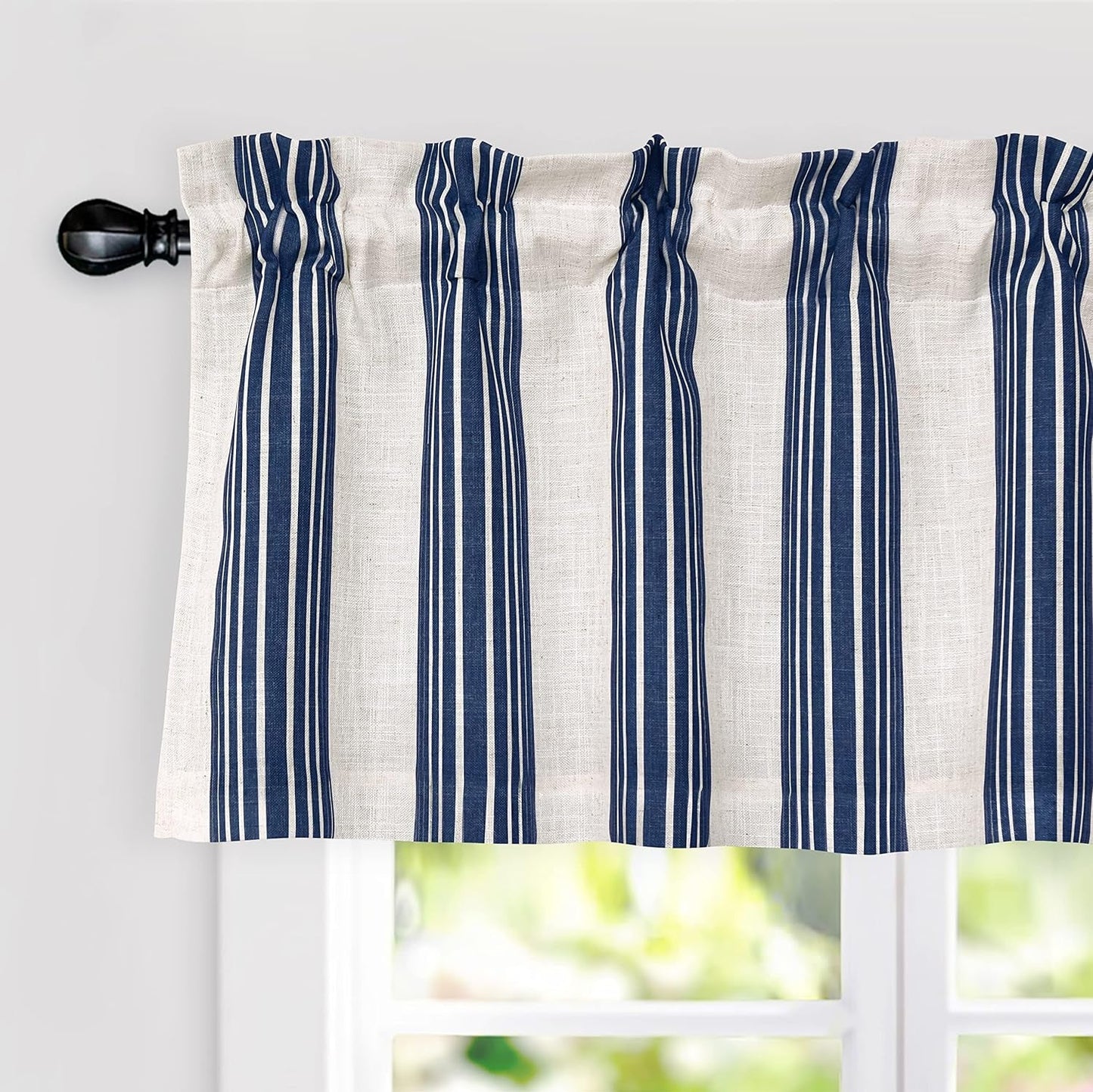 Driftaway Chris Vertical Striped Pattern Linen Blend Thermal Insulated Blackout Linen Window Curtain Valance Rod Pocket Lined Single 52 Inch by 18 Inch plus 2 Inch Header Jade Gray